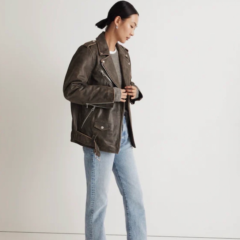 Madewell Distressed Leather Oversized Motorcycle Jacket